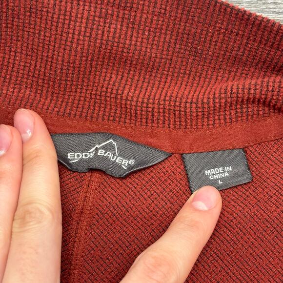 Eddie Bauer Brick Red Mens Large‎ Quarter Zip Mock Neck Knit Pullover Sweater - Picture 4 of 11